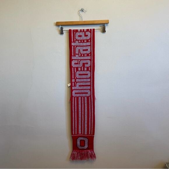Vintage OS scarf Ohio State red silver glitter sparkle fringe Forever - Picture 1 of 7
